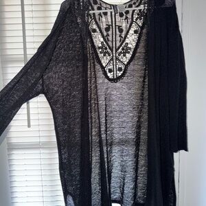 H&M Black Sheer Lace-Effect Open Cardigan